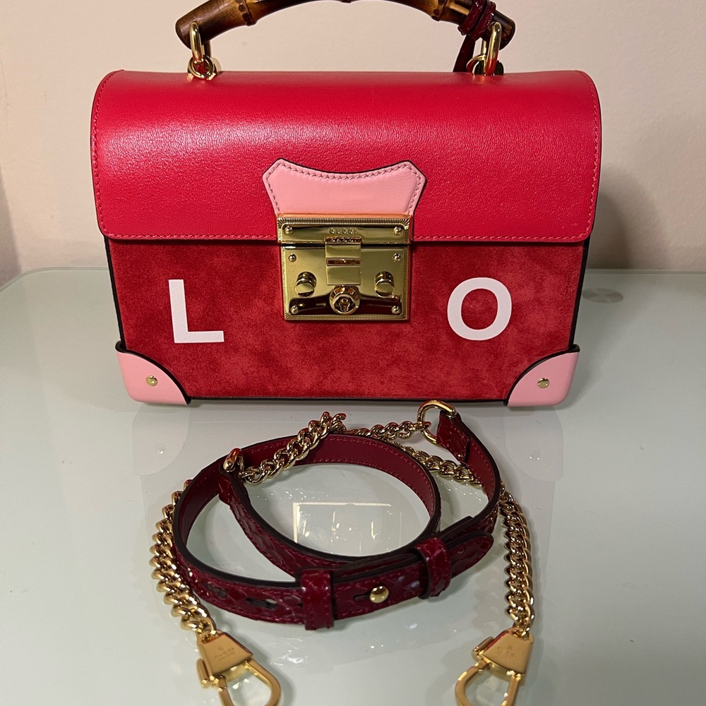 RARE Gucci Valentines Day Small Padlock Bamboo Bag